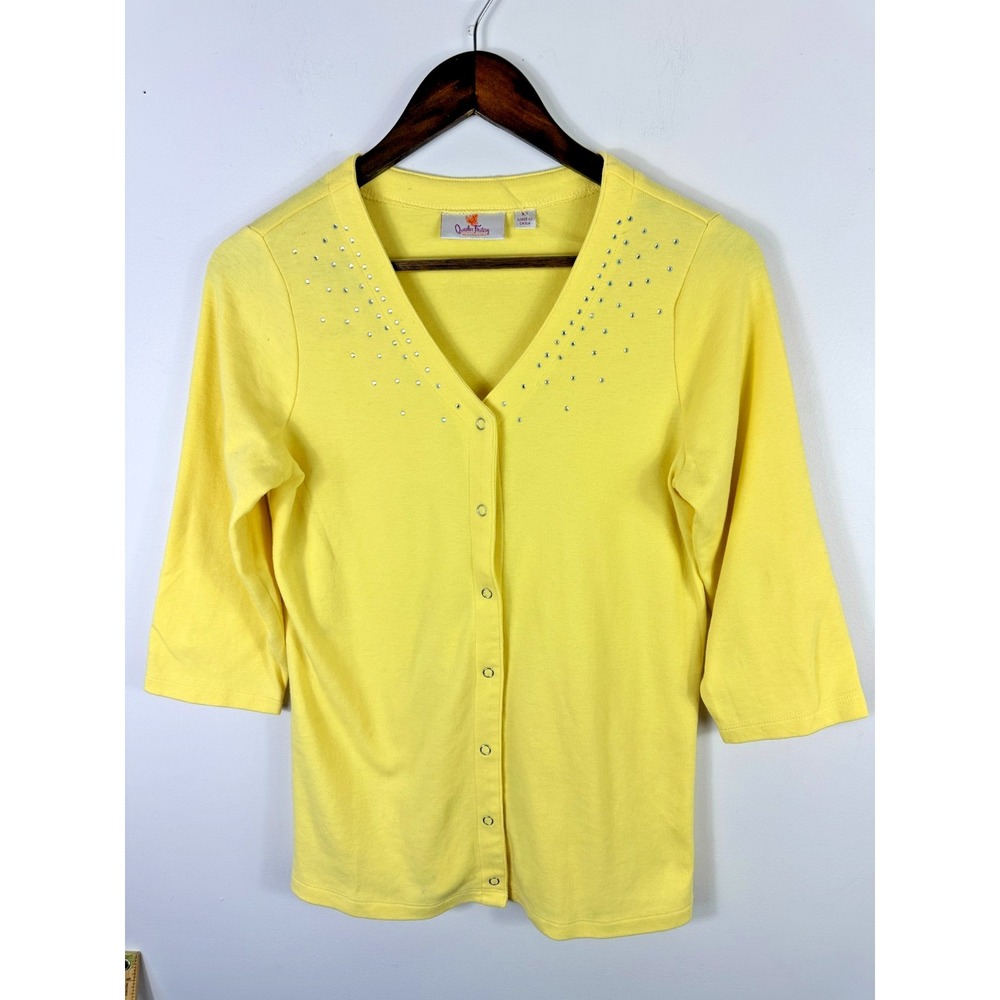 Quacker Factory Lightweight Cardigan Womens XS Yellow Snap Button Studded‎